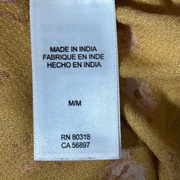 Lucky Brand size M gold ditsy floral patterned faux wrap 3/4 sleeve Boho top - Picture 5 of 9